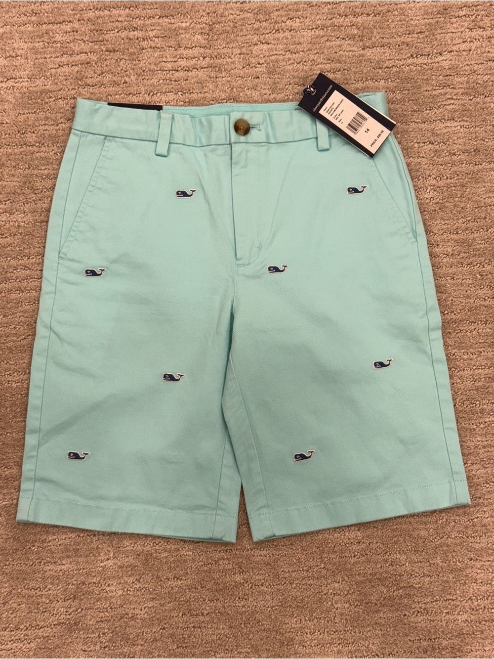 NWT! Vineyard Vines Aqua Embroidered Whale Flat Front Breaker Shorts
